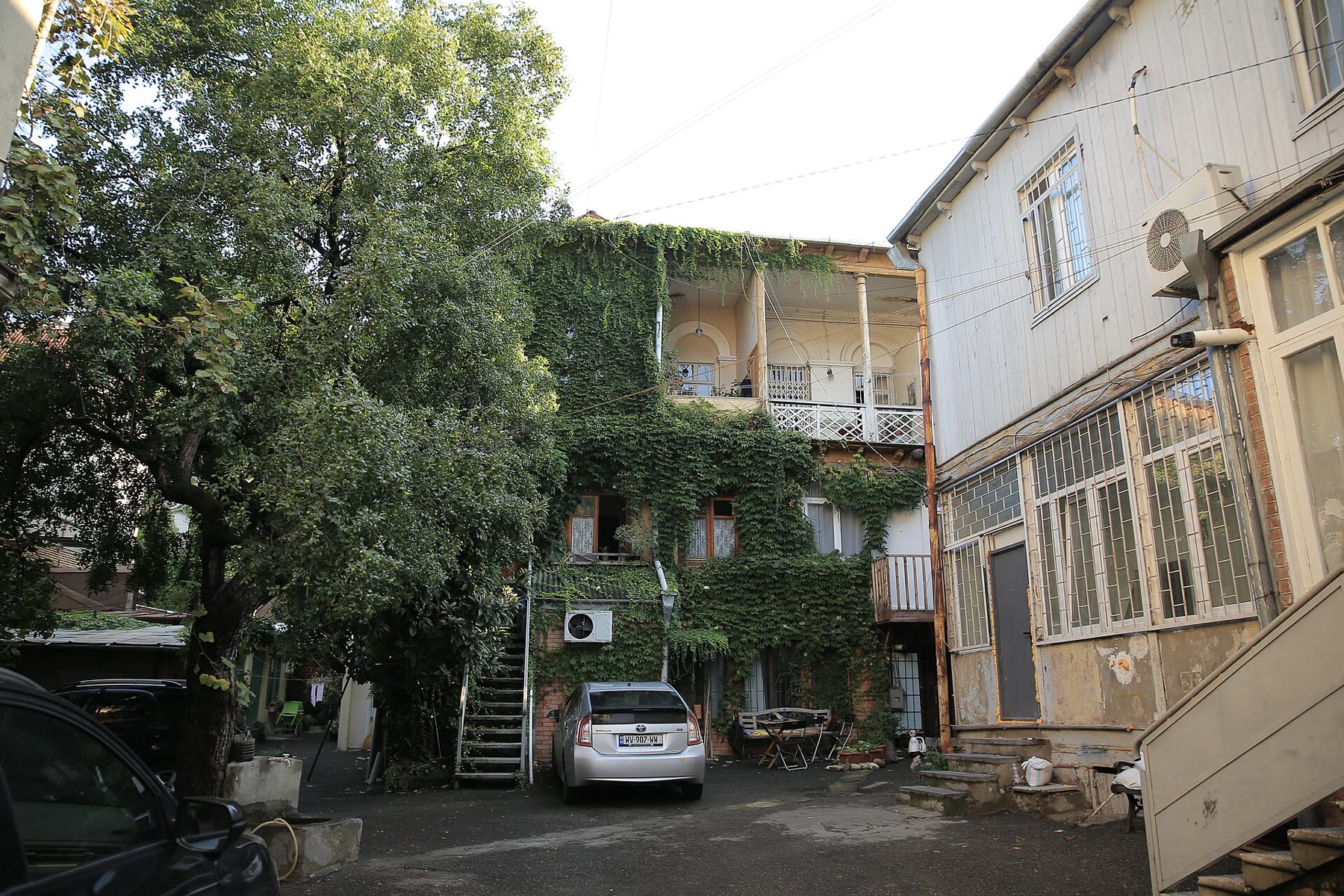 A family house with wooden balconies